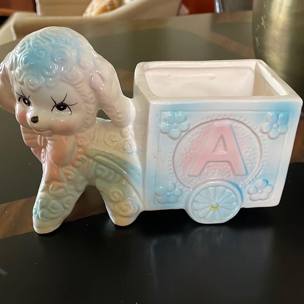 Vintage Baby Lamb and Cart Kitschy Planter